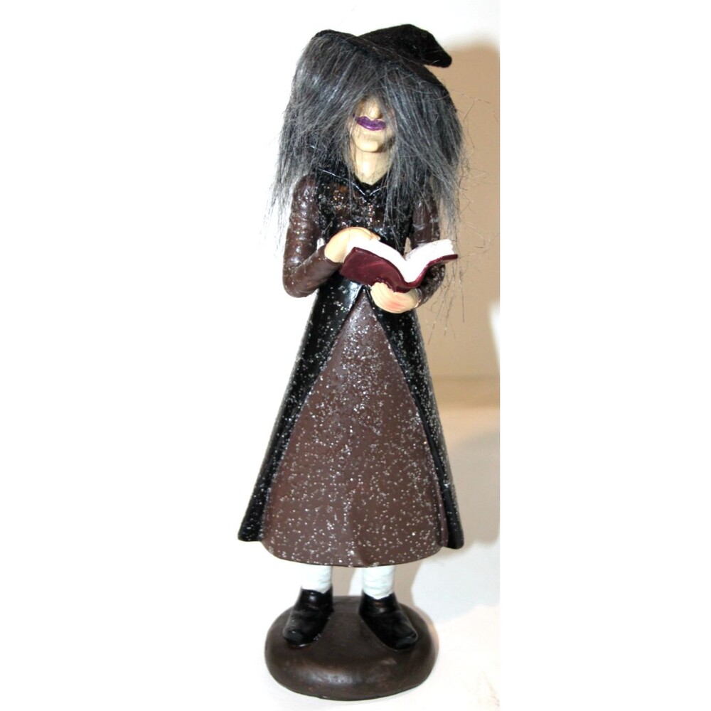 Transpac Halloween Witch Resin Figure 9" Reading Book Spooky Decor Collectible